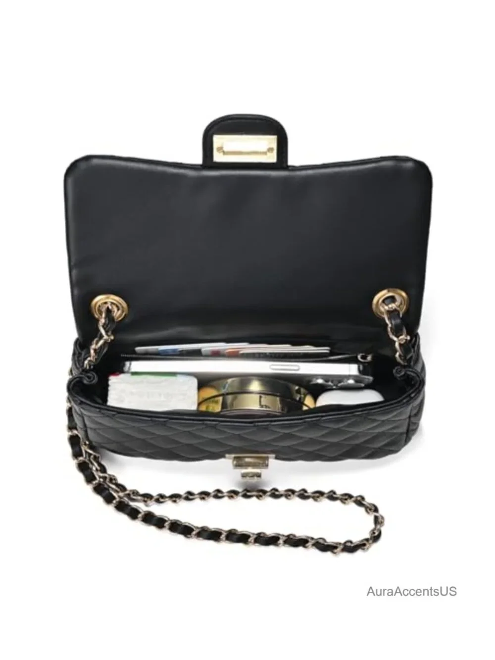 Quilted Crossbody Bag for Women, Soft Faux Leather Mini Handbag, Vegan Clutch